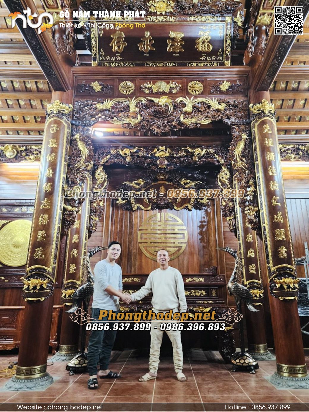 Bố trí nội thất nhà thờ họ 5 gian đẹp, sang trọng